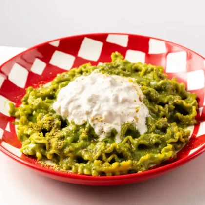 Mafaldine al Pesto e Stracciatella (V)(N)